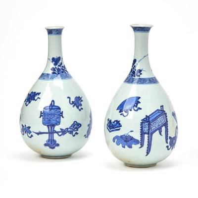 Lot 205 - A Pair of Chinese Blue and White Porcelain Pear-Shaped Vases