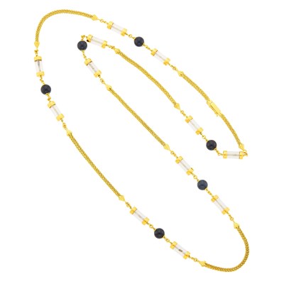 Lot 7 - Bulgari Long Braided Gold, Rock Crystal and Black Onyx Bead Necklace