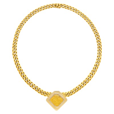 Lot 80 - Bulgari Two-Color Gold and Religious Medallion Pendant-Necklace