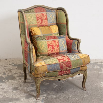 Lot 31 - Gilt Painted Upholstered Wing Back Chair