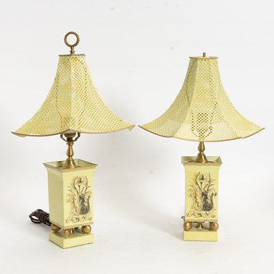 Lot 2 - Pair of Paint Decorated Tole Lamps