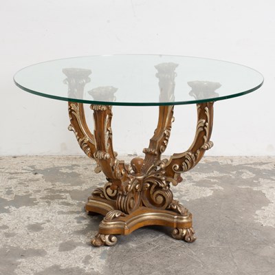 Lot 36 - Gilt Decorated Mahogany Rococo Style Glass Top Table