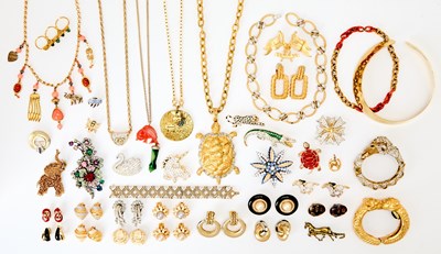 Lot 84 - Group of Gold, Gilt-Metal and Rhinestone Costume Jewelry