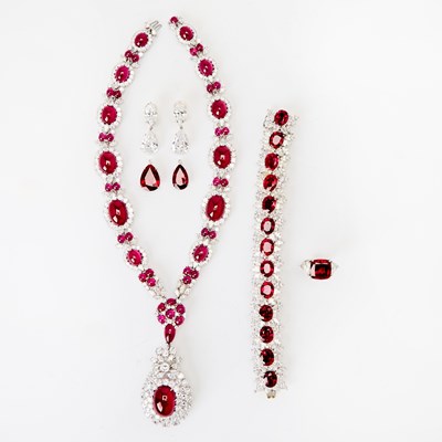 Lot 81 - Group of White Gold, Metal, Synthetic Ruby and Simulated Diamond Jewelry