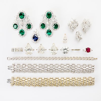 Lot 80 - Group of White Gold, Silver, Metal, Synthetic Colored Stone and Simulated Diamond Jewelry