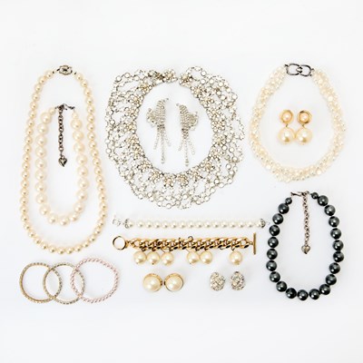 Lot 82 - Group of Imitation Pearl and Rhinestone Costume Jewelry and Fragments
