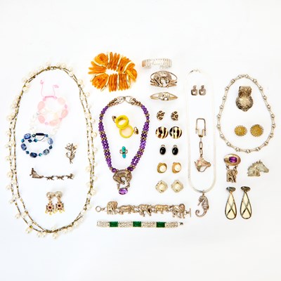 Lot 83 - Group of Silver, Metal and Beaded Costume Jewelry and Fragments.