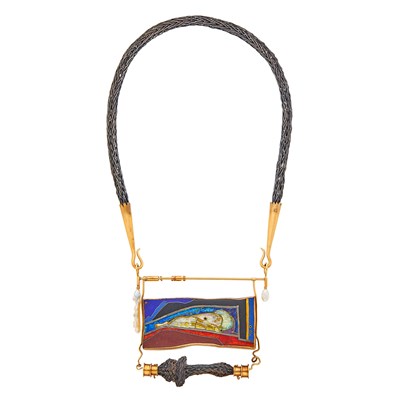 Lot 144 - William Harper Gold, Silver, Copper, Cloissoné Enamel and Baroque Freshwater Pearl Pendant-Necklace