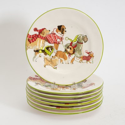Lot 8 - Set of Seven Holiday Pups Plates
