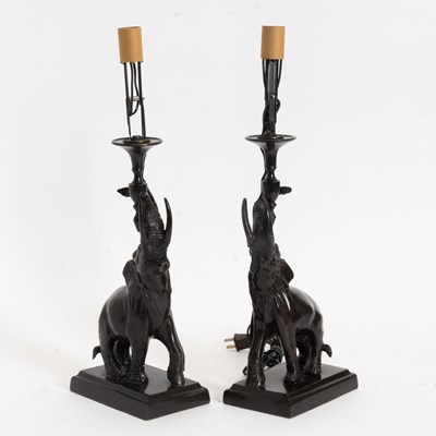 Lot 132 - Pair Patinated Bronze Elephant Form Table Lamps