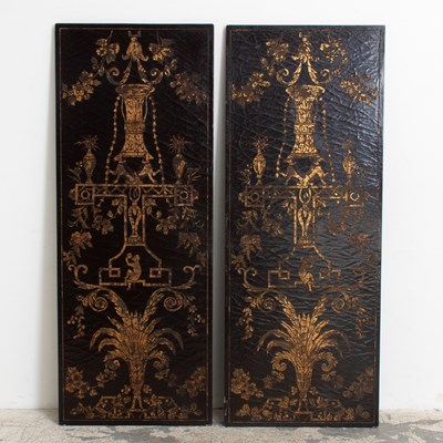 Lot 256 - Pair of Gilt Decorated Lacquer Panels