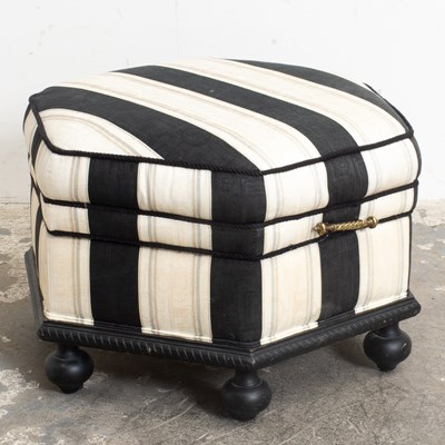 Lot 255 - Striped Upholstered Round Ottoman