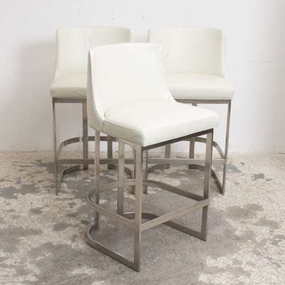 Lot 94 - Set of Three Cream Leather Upholstered Bar Stools