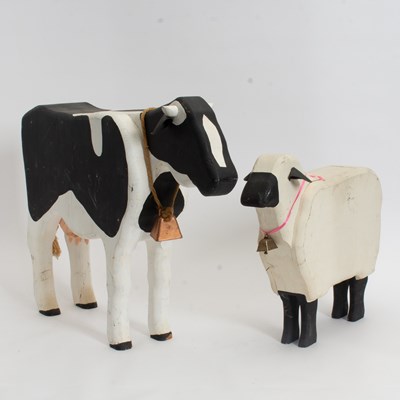 Lot 88 - Two Folk Art Carved Wood Farm Animals