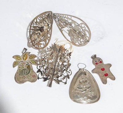 Lot 9 - Group of Six Assorted Sterling Silver Tree Ornaments