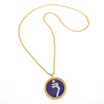 Lot 78 - Gold, Lapis and Diamond 'Godolphin' Pendant with Chain Necklace