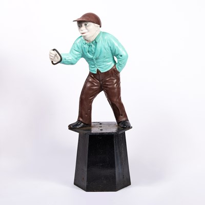 Lot 233 - Cast Iron Lawn Jockey Painted in Whitney Silks