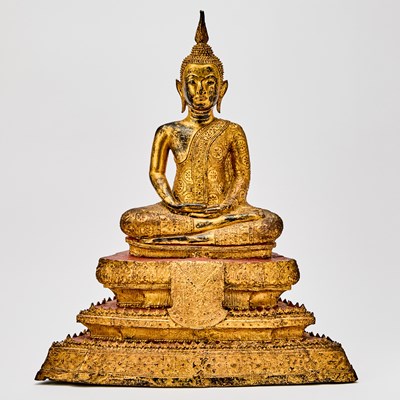 Lot 342 - A Thai Gilt Lacquered Bronze Figure of Buddha