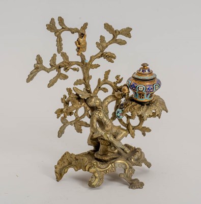 Lot 354 - Louis XV Style Gilt-Bronze and Champlevé Enamel Figural Table Ornament or Ink Stand