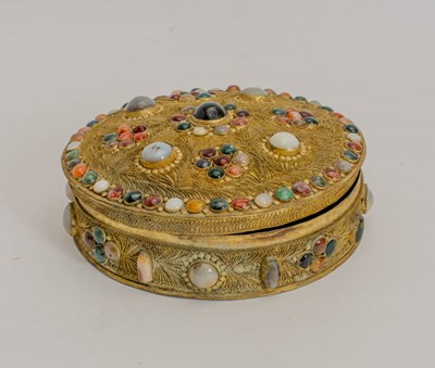 Lot 352 - Indian Filigree Brass and Hardstone-Inset Box