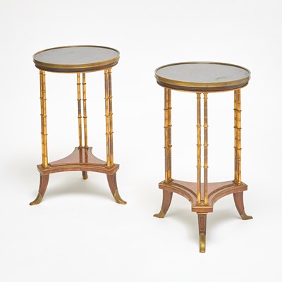 Lot Pair of Louis XVI Style Gilt-Bronze-Mounted Marble and Amboyna Guéridons
