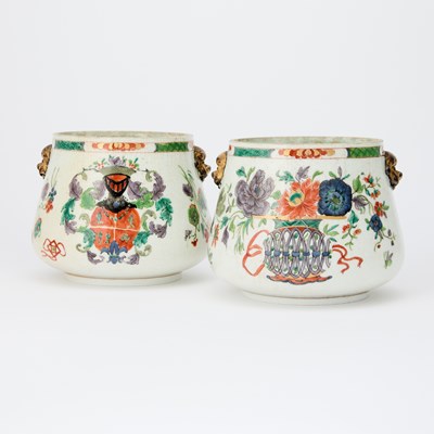 Lot 234 - Pair of Samson Chinese Armorial Style Porcelain Cachepots