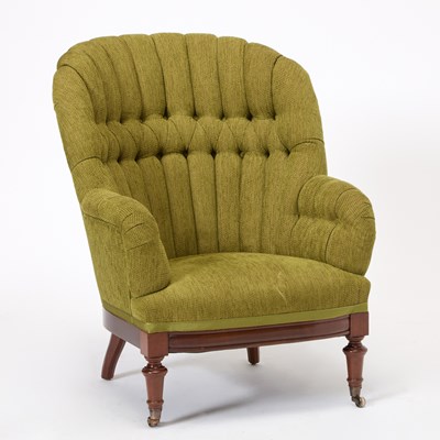 Lot 167 - Victorian Style Green Velvet Upholstered Mahogany Club Chair