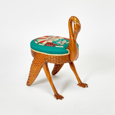 Lot 164 - Egyptian Revival Style Carved Walnut Upholstered Stool