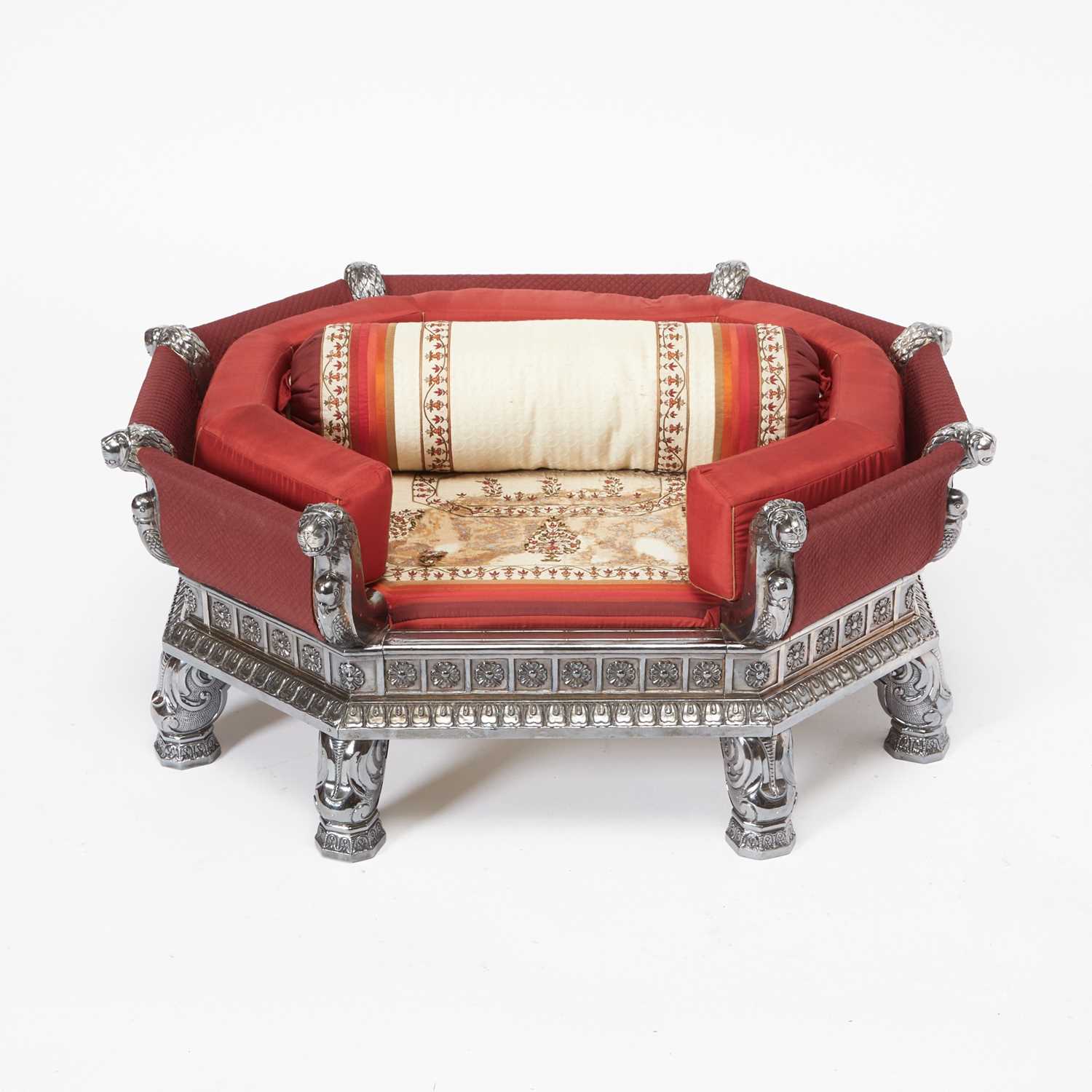Lot 165 - Anglo-Indian Silvered Metal and Upholstered Dog Bed