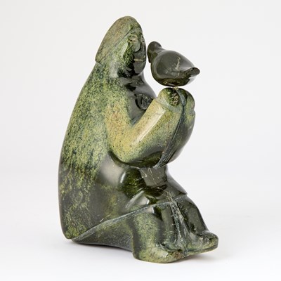 Lot 88 - Inuit Hardstone Figure of a Man with Bird