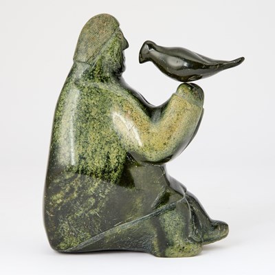 Lot 88 - Inuit Hardstone Figure of a Man with Bird