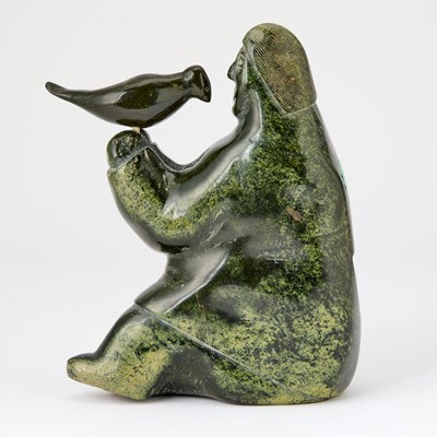Lot 88 - Inuit Hardstone Figure of a Man with Bird