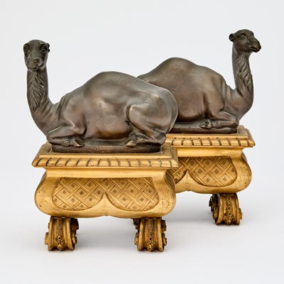 Lot 228 - Pair of Louis Phillipe Style Patinated and Gilt Bronze Camel Chenets