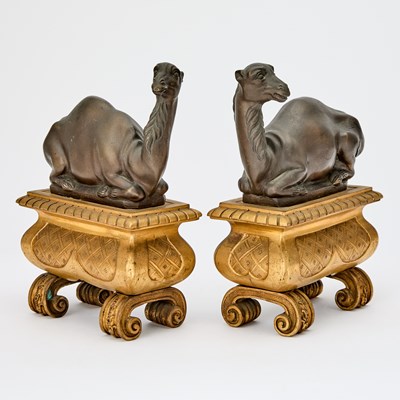 Lot 228 - Pair of Louis Phillipe Style Patinated and Gilt Bronze Camel Chenets