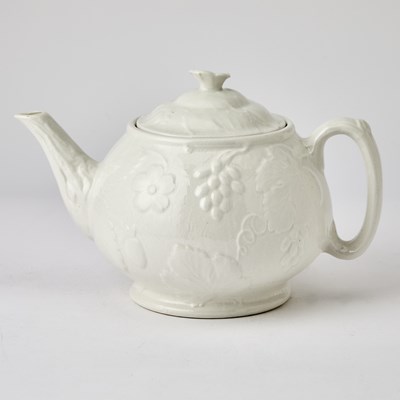 Lot 94 - Burgess & Leigh "Strawberry and Grape Leaf (Davenport) White Embossed Porcelain Partial Tea Service