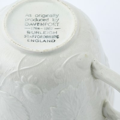 Lot 94 - Burgess & Leigh "Strawberry and Grape Leaf (Davenport) White Embossed Porcelain Partial Tea Service