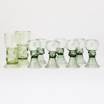 Lot 98 - Six Dutch Green Glass Roemers and Pair of Glasses