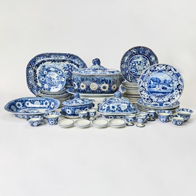 Lot 236 - Assembled Staffordshire Pottery Blue and White Transfer Decorated "Zebra" Pattern Part Dinner Service