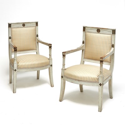 Lot 212 - Pair of Directoire Painted Wood Fauteuils