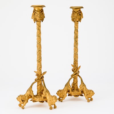 Lot 244 - Pair of Victorian Gilt-Bronze Candlesticks