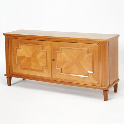 Lot 179 - Modernist Parquetry Inlaid Blonde Wood Two-Door Side Cabinet