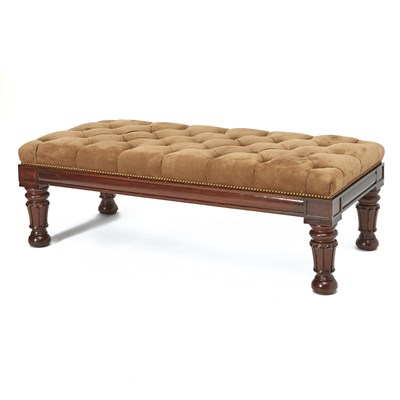Lot 175 - Victorian Style Button-Tufted Suede-Upholstered Mahogany Bench
