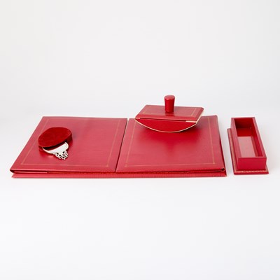 Lot 93 - Smythson Gilt-Tooled Red Leather Desk Accessories