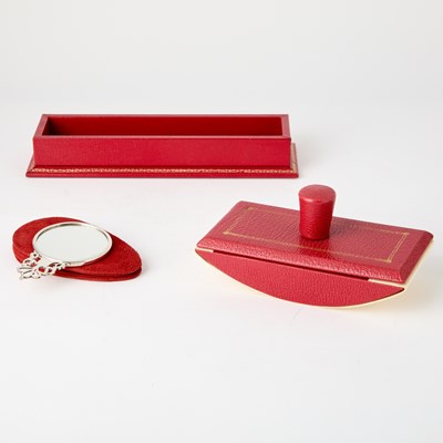 Lot 93 - Smythson Gilt-Tooled Red Leather Desk Accessories