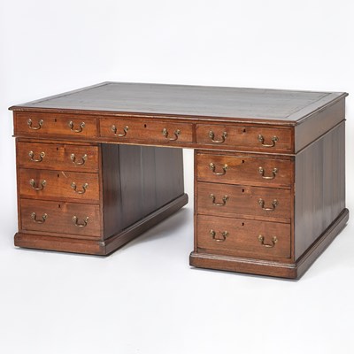 Lot 209 - George III Gilt-Tooled Green Leather-Lined Mahogany Pedestal Partner's Desk