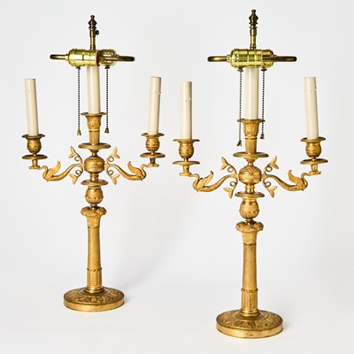 Lot 247 - Pair of Empire Style Gilt-Bronze Three-Light Candelabra