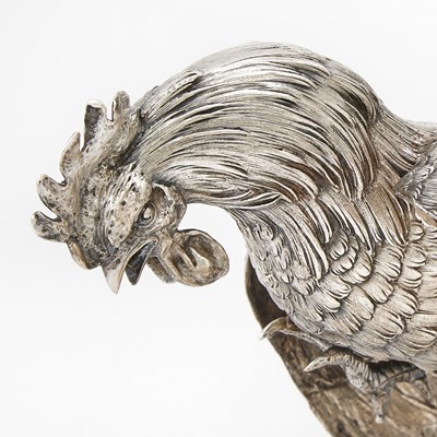 Lot 59 - Pair of Continental Silver Figures of Fighting Cocks