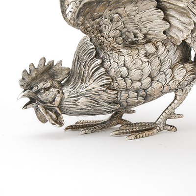 Lot 59 - Pair of Continental Silver Figures of Fighting Cocks