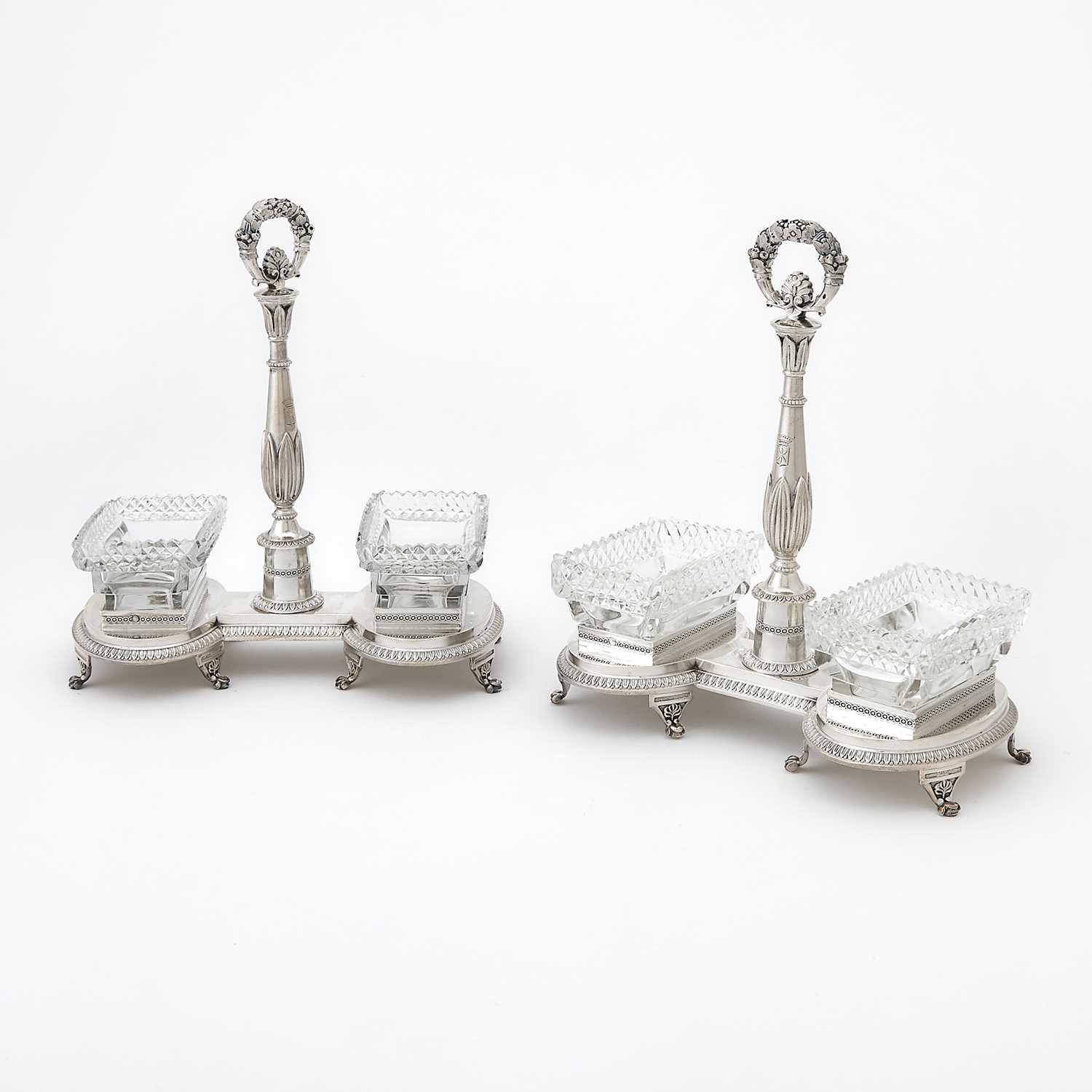 Lot 56 - Pair of French Empire Silver and Cut Glass Double Salt Cellars