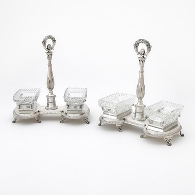 Lot 56 - Pair of French Empire Silver and Cut Glass Double Salt Cellars